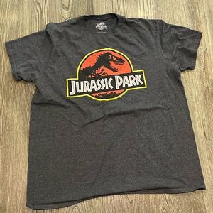 Jurassic Park T Rex Graphic T-Shirt Short Sleeve Crew Neck Heather Gray Sz Large